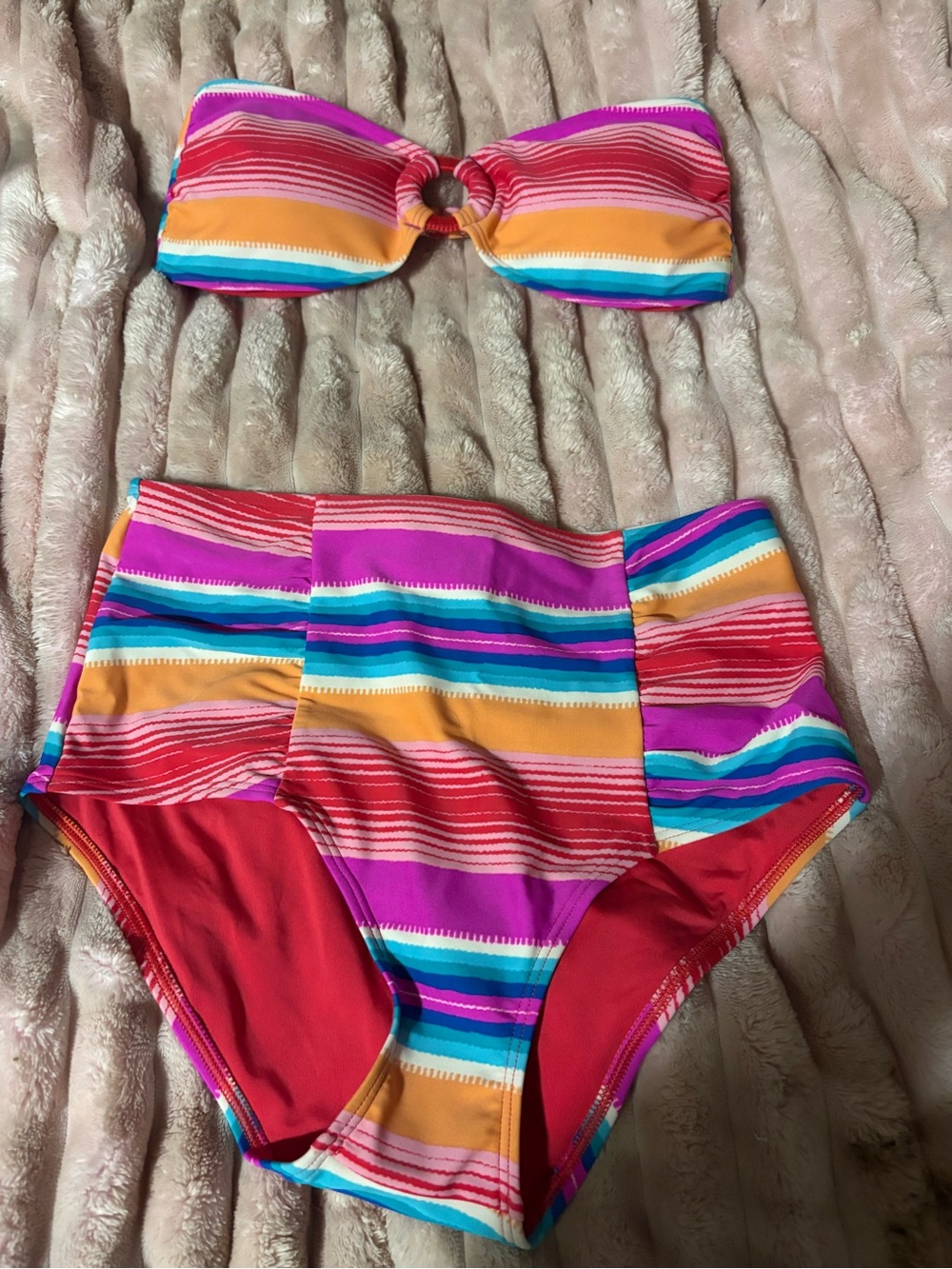 : Aerie Striped Bandeau Bikini Set High Rise Bottoms Multicolor M NWOT - Picture 2 of 10